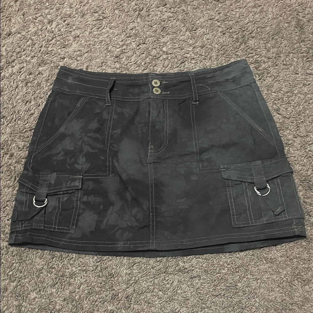 Hot Kiss Black Cargo Mini Skirt with Ring Accents